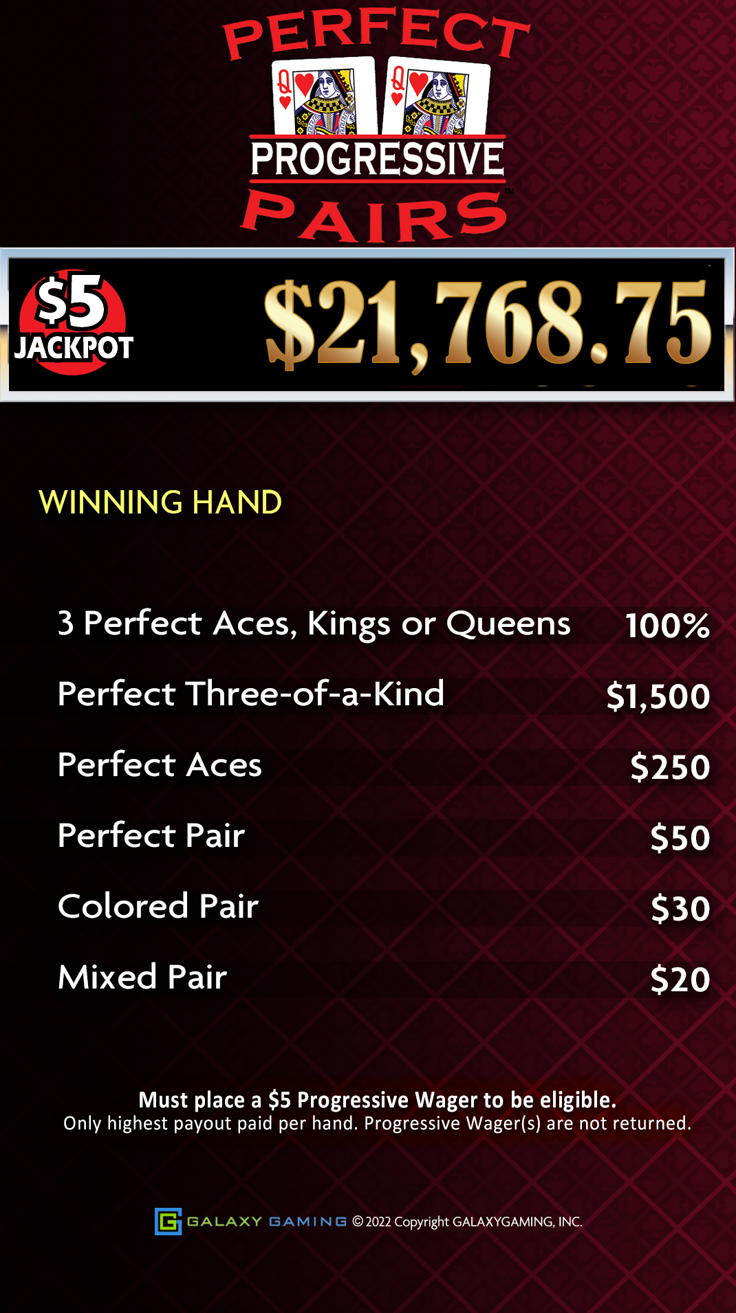 Galaxy gaming perfect pairs blackjack